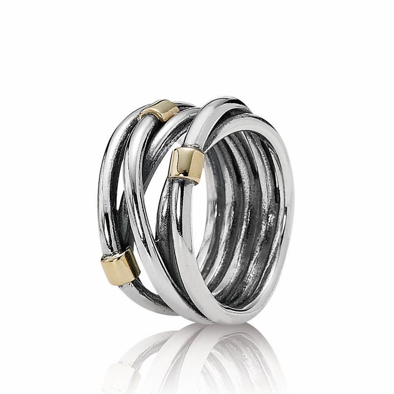 Pandora Silver Rope Bands Stackable Ring Canada - Two Tone (85LGFQTCM)